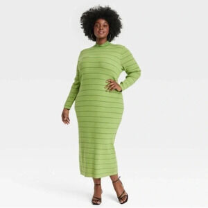 NWT House of Aama || High Neck Maxi Knit Dress in Vivid Green XXL